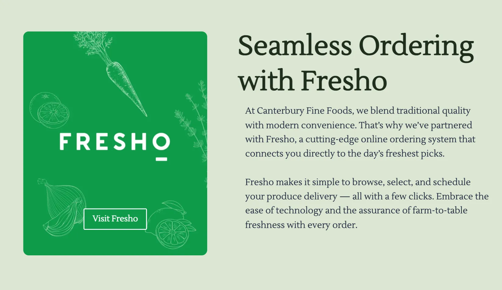The ordering section: a green panel with a button to the business’s ordering page, beside a short explanation of how trade ordering works.